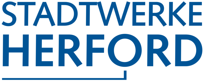 Logo der Stadtwerke Herford, blaue Großbuchstaben 'STADTWERKE HERFORD' in einer schlichten, modernen Schriftart.