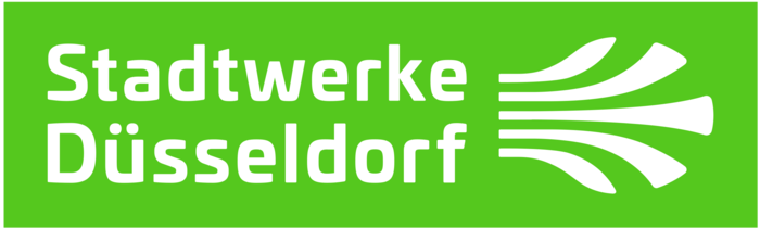 Logo der Stadtwerke Düsseldorf, mit grünem Hintergrund und weißer Schrift.