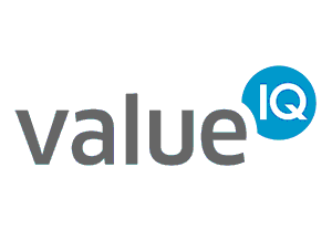 Das Logo von ValueIQ, bestehend aus dem Schriftzug 'value' in grauer Schrift und 'IQ' in weißer Schrift auf einem blauen, runden Hintergrund.