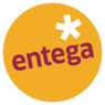 Logo von Entega: orangefarbener Kreis mit lila Schriftzug 'entega' und weißem Sternchen.