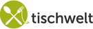 Logo von Tischwelt, einem Onlineshop für Geschirr und Küchenutensilien, bestehend aus einem grünen Kreis mit weißen Bestecksymbolen und schwarzer Schrift.