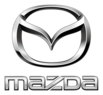 Mazda Logo, bestehend aus einem silbernen, stilisierten Flügel-Symbol über dem Schriftzug 'Mazda'